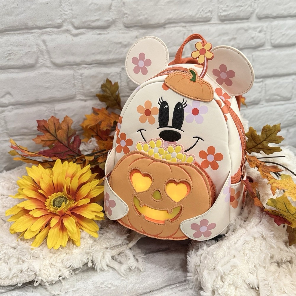 Loungefly Halloween Minnie Mouse Floral Ghost Glow Light Up Mini Backpack Nice!